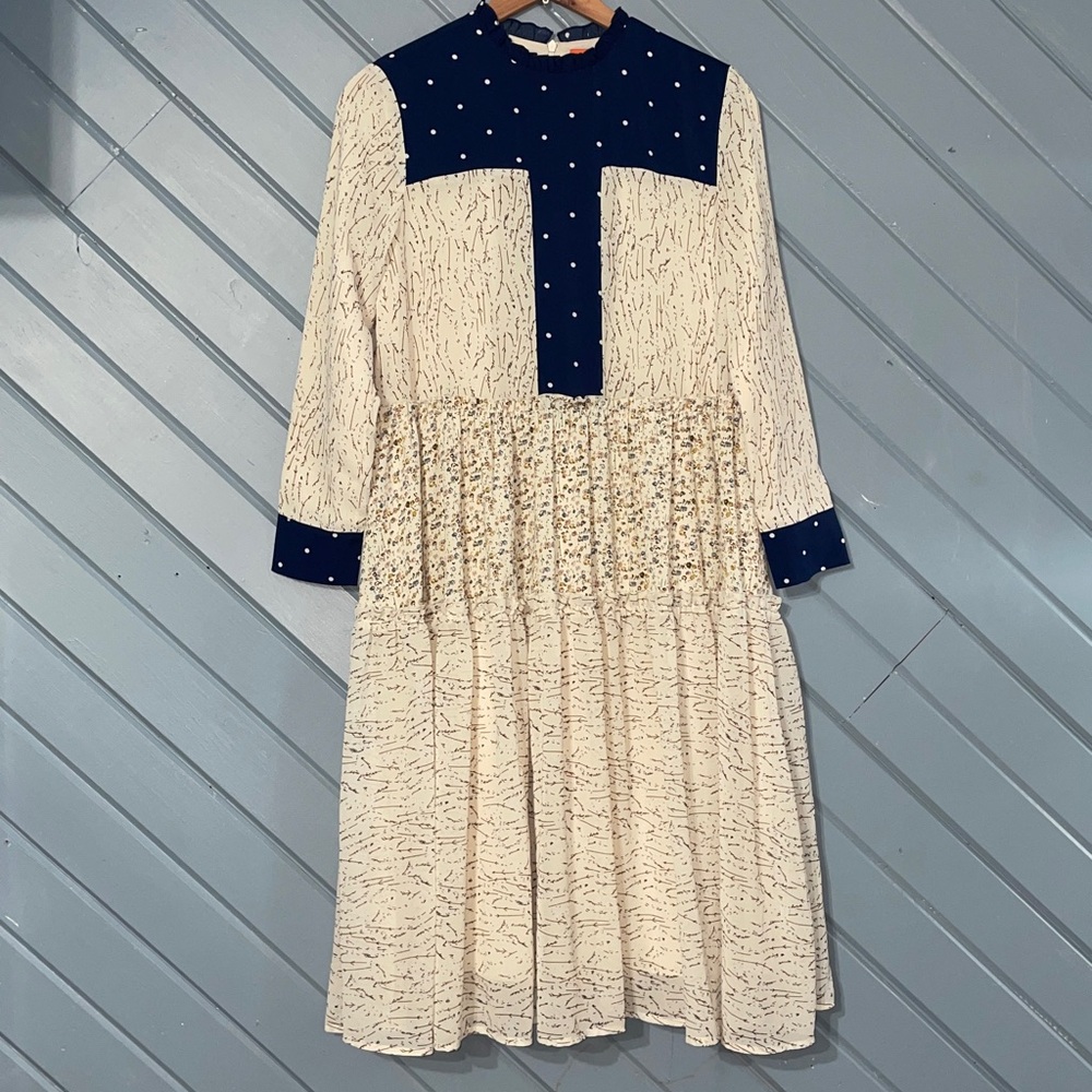 Maple & Cliff Polka Dot Ruffle Floral Long Sleeve Cottage Dress